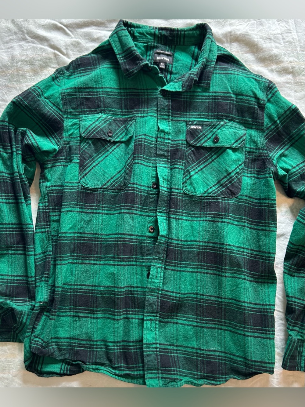 Brixton Men’s Bowery Flannel Long Sleeve Green & Black Evergreen Plaid Shirt XL
